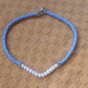 Honora Blue Braided Necklace with Cultured Pearls and Sterling Silver Accents